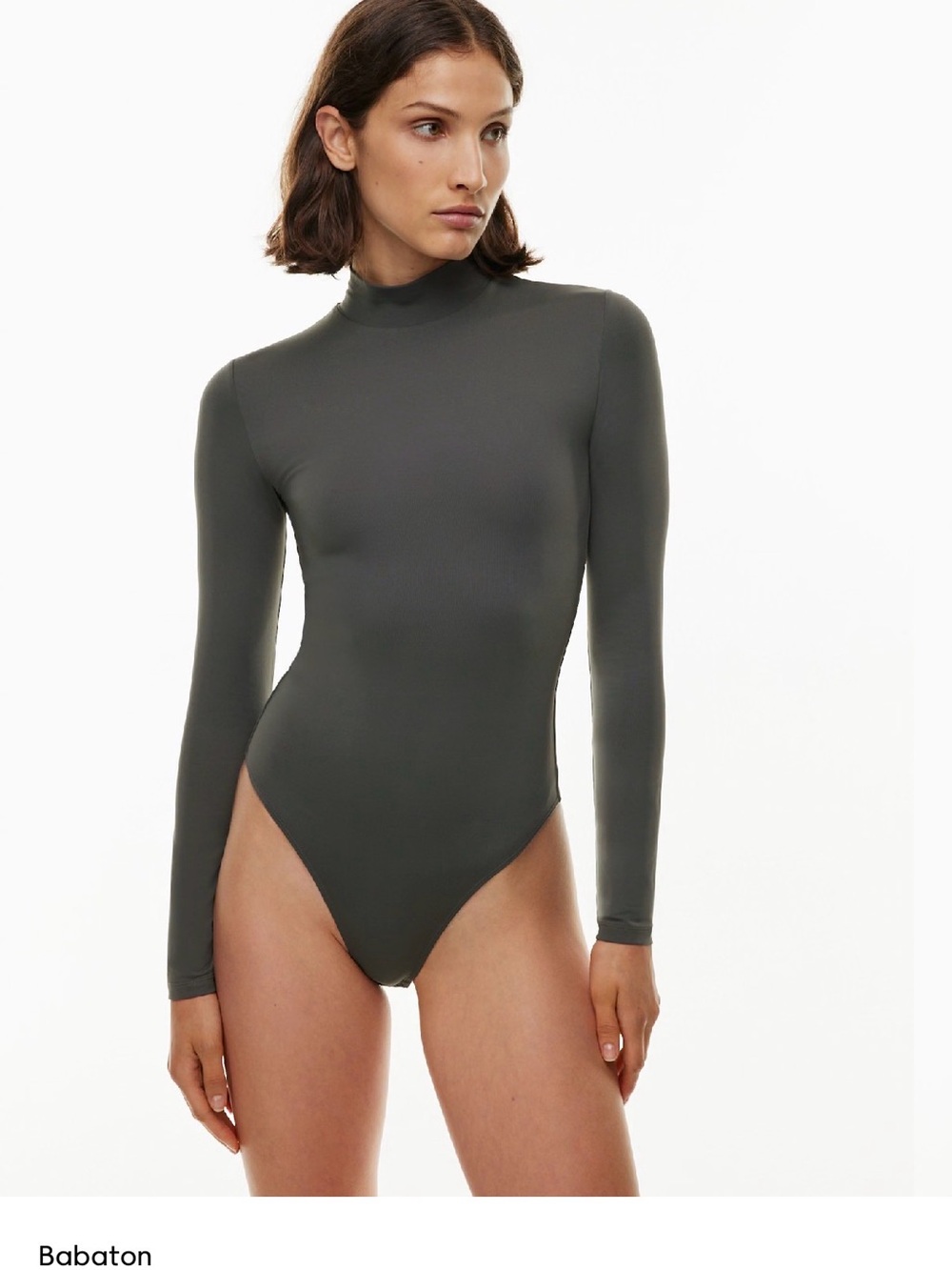 Aritzia contour charcoal grey Mock Neck Long-Sleeve Bodysuit